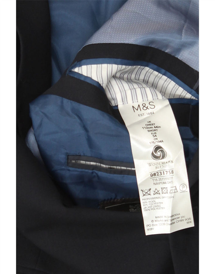 Marks & Spencer Chaqueta Blazer Corta de 2 Botones para Hombre UK 44 XL Lana Azul Marino