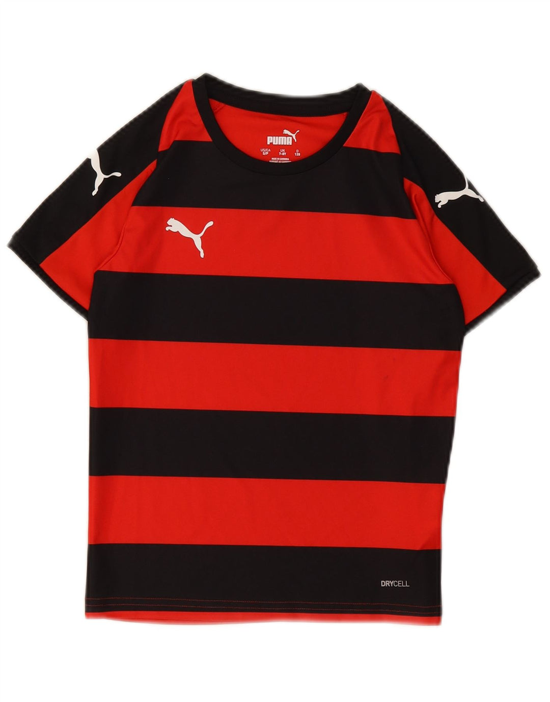 PUMA Boys T-Shirt Top 7-8 Years Red Striped Polyester