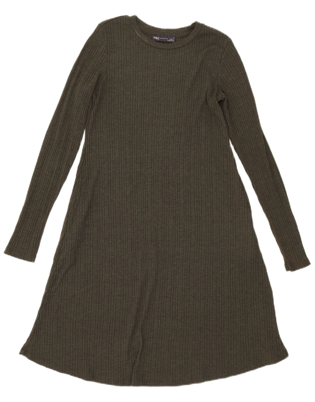 Marks & Spencer Vestido acampanado de manga larga para mujer UK 8 Small Poliéster caqui
