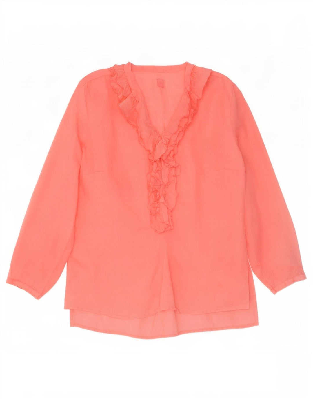 120% Lino Blusa de manga larga con volantes en la parte delantera para mujer IT 46 Lino rosa grande