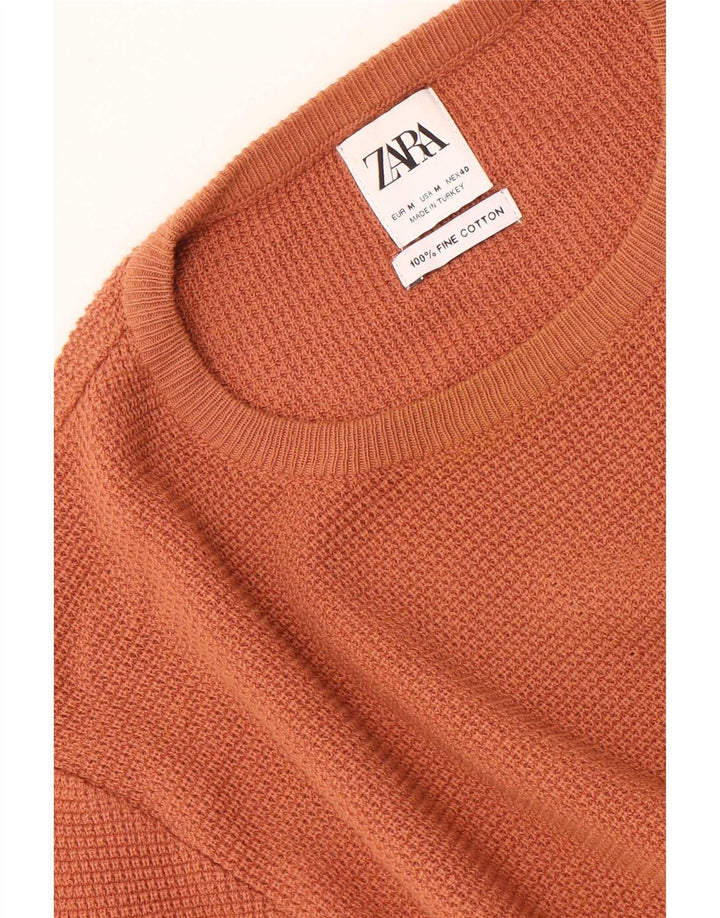 Zara Hombre Jersey Cuello Redondo Jersey Algodón Naranja Medio