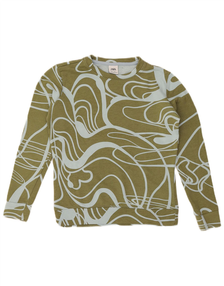 Zara Mujer Patrón Abstracto Sudadera De Gran Tamaño Jersey Reino Unido 10 Pequeño Caqui