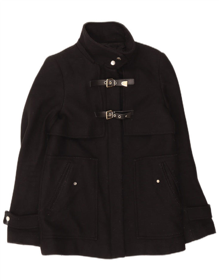 Zara Mujer Abrigo UK 10 Pequeño Poliéster Negro