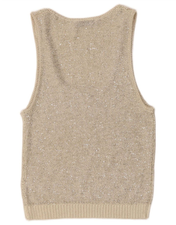 Zara Mujer Chaleco De Punto Top UK 42 Poliéster Gris Medio