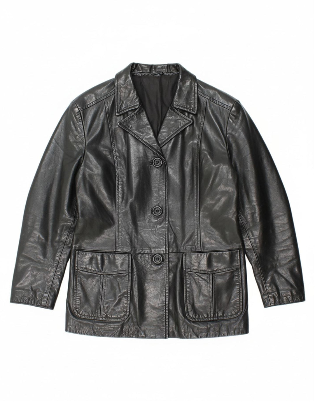 VINTAGE Womens Military Leather Jacket IT 44 Medium Black Leather