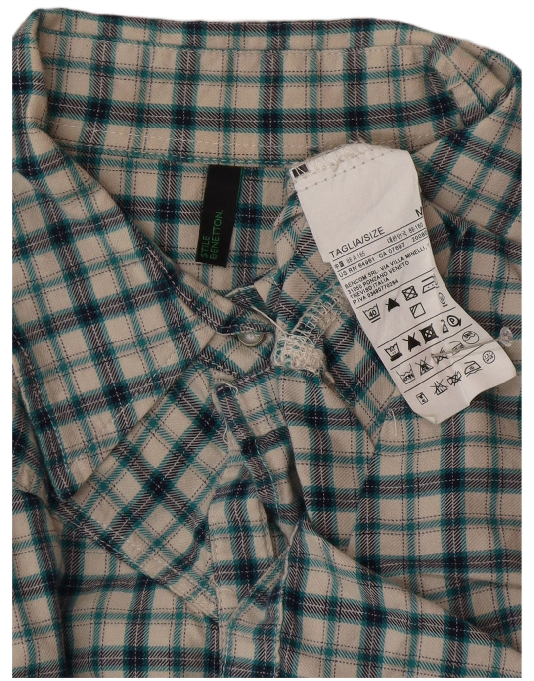 BENETTON Camisa de franela para mujer UK 44 Algodón a cuadros verde medio