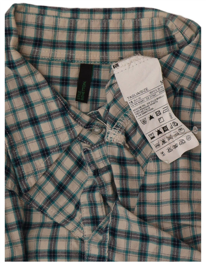 BENETTON Camisa de franela para mujer UK 44 Algodón a cuadros verde medio