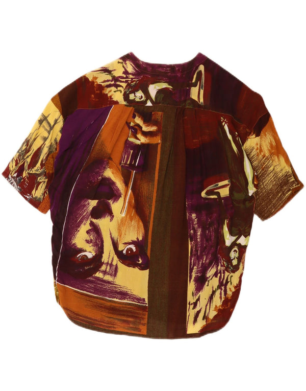 Blusa gráfica vintage para mujer Top IT 46 Bloque de color marrón grande