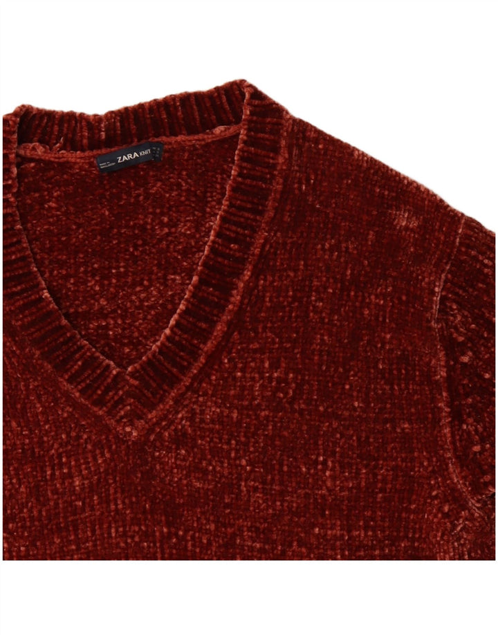 Zara Jersey oversize con cuello en V para mujer UK 10 Small Marrón Poliéster