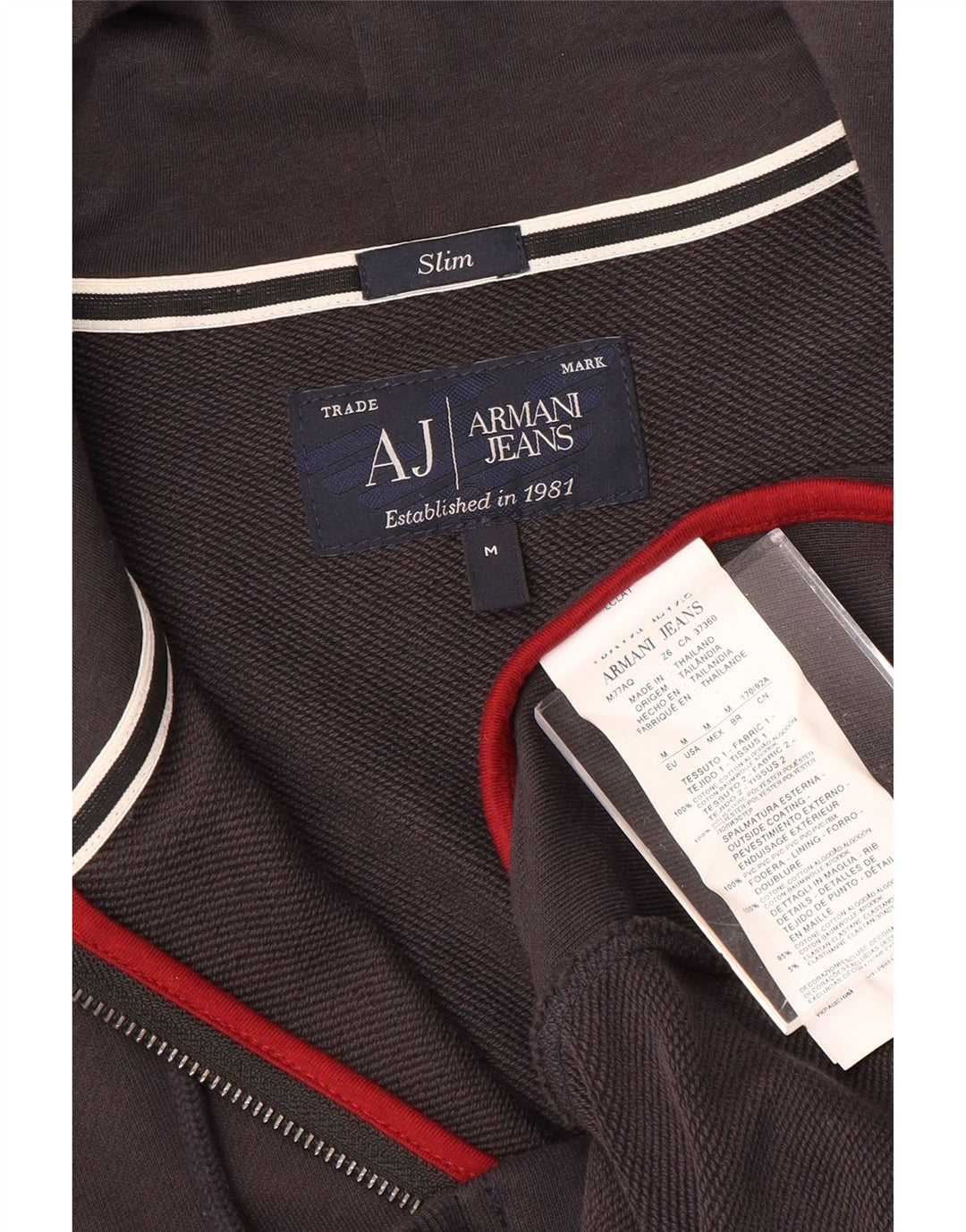 ARMANI JEANS Suéter con capucha y cremallera de ajuste delgado para hombre Algodón marrón medio