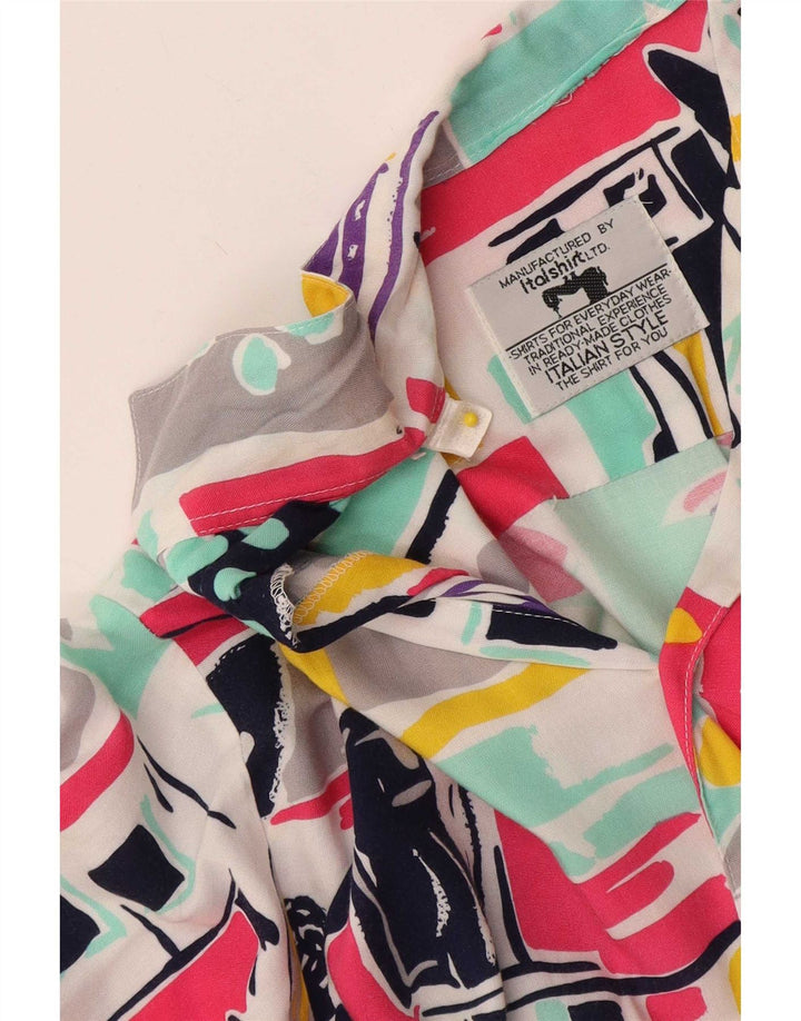 Vintage hombres gráfico manga corta camisa medio multicolor patchwork
