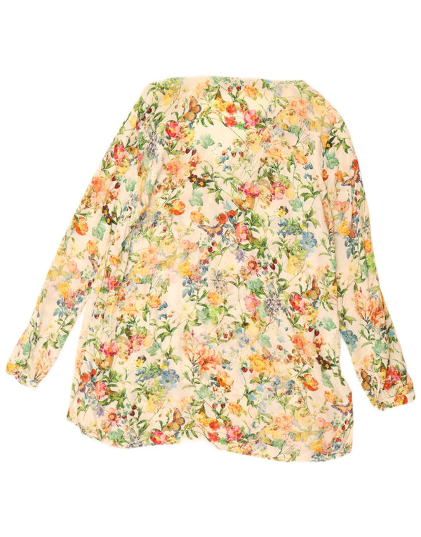 ZARA Blusa larga de manga larga para mujer UK 46 Large Off White Floral