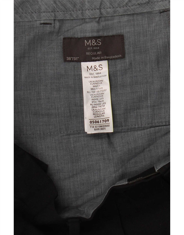 Marks & Spencer Pantalón de traje regular para hombre W38 L31 Poliéster negro