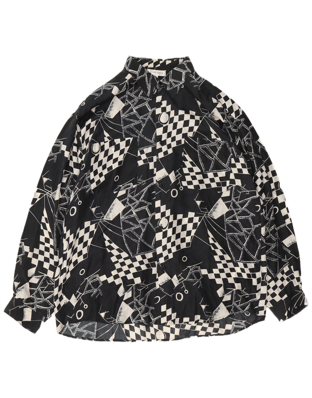 VINTAGE Camisa Hombre XL Seda Geométrica Negra