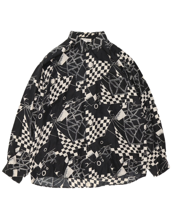 VINTAGE Camisa Hombre XL Seda Geométrica Negra