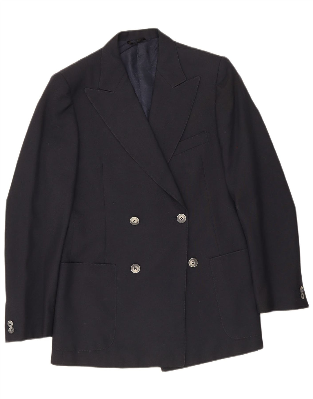 Vintage hombres chaqueta blazer de doble pecho IT 48 azul marino medio