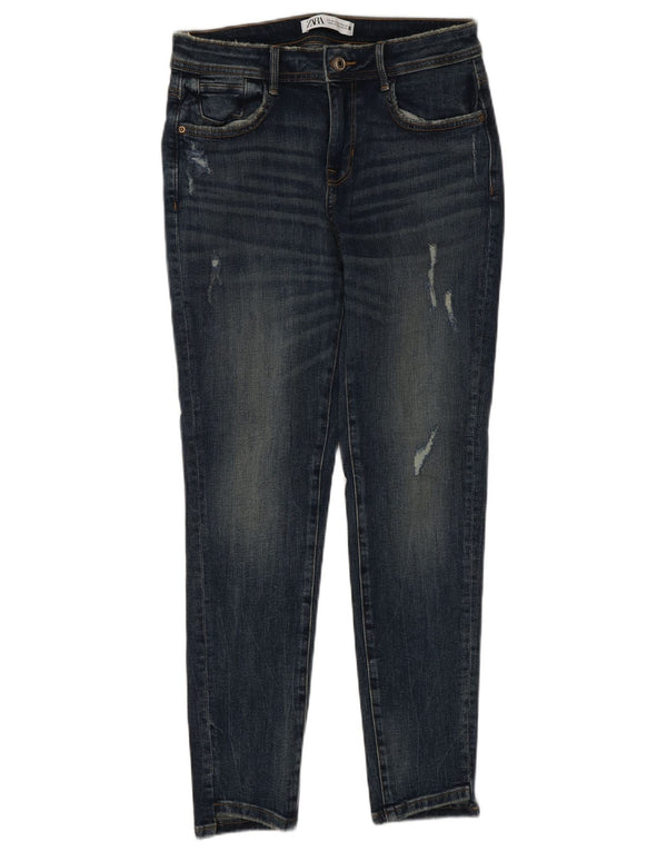 Zara Vaqueros pitillo desgastados para mujer EU 38 Small W28 L28 Algodón azul