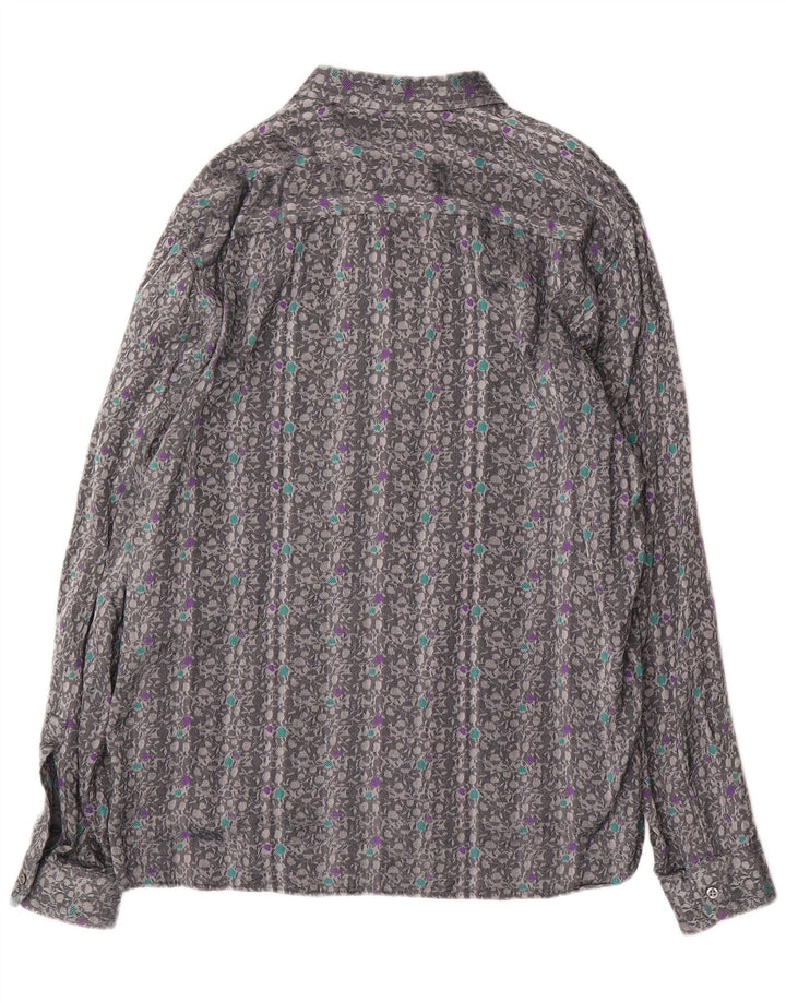 Camisa vintage para hombre de algodón floral gris grande