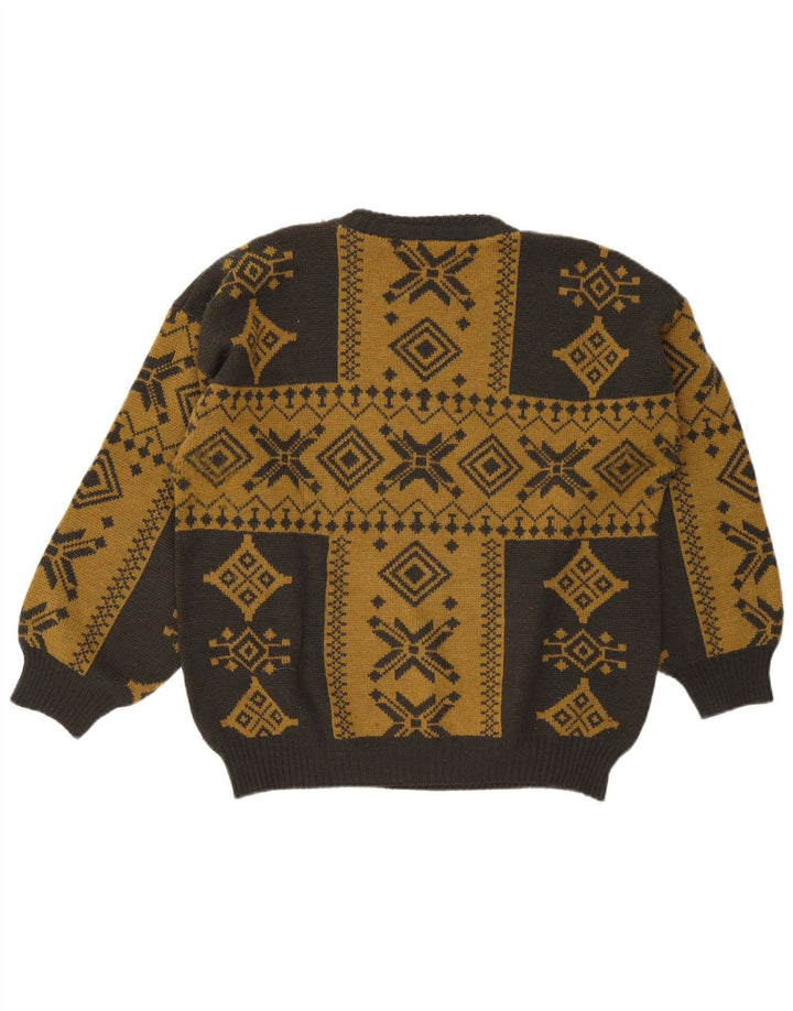 Suéter tipo jersey con cuello redondo para hombre de Islandia, talla grande, color caqui, Fair Isle