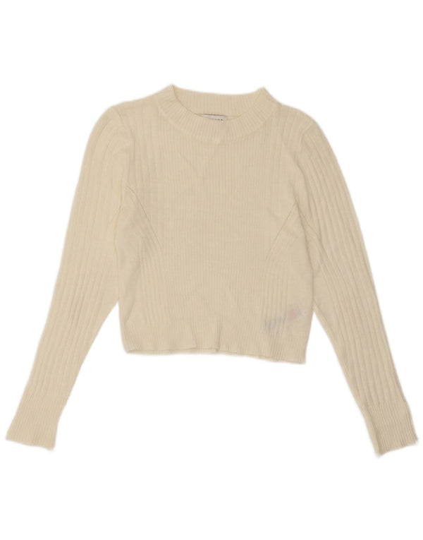 Topshop Jersey corto con cuello redondo para mujer, talla 40, talla grande, acrílico blanco