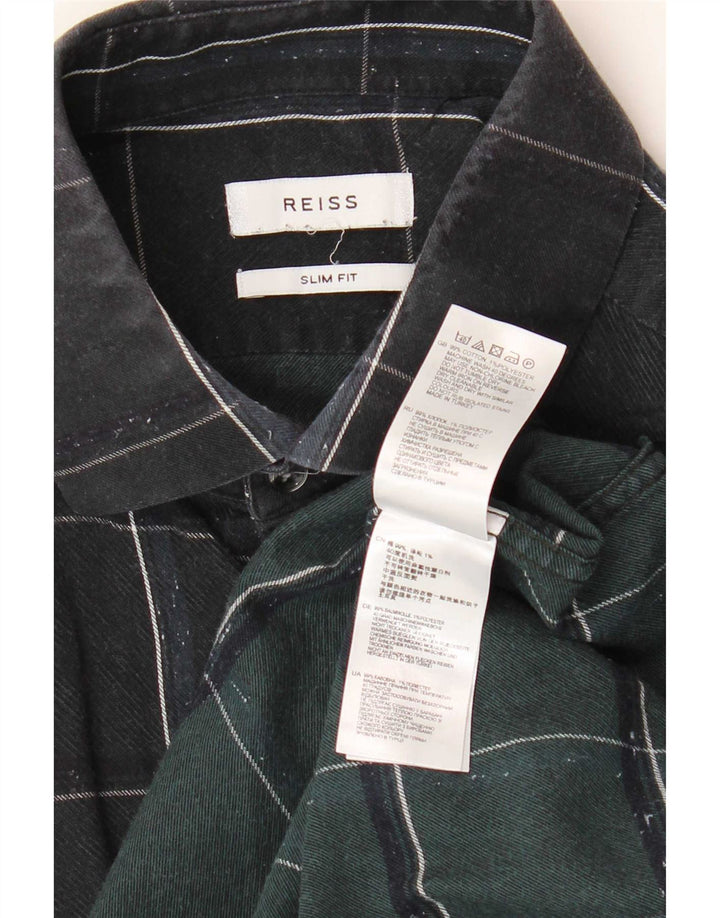 Camisa de franela de corte slim de algodón a cuadros en negro mediano Reiss Hombre