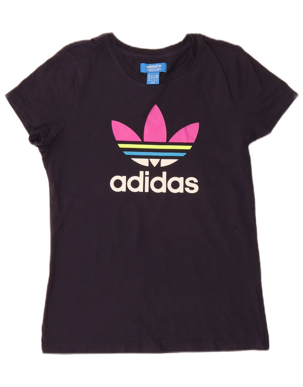 Adidas Mujer Camiseta Gráfica Top UK 40 Medio Azul Marino Algodón
