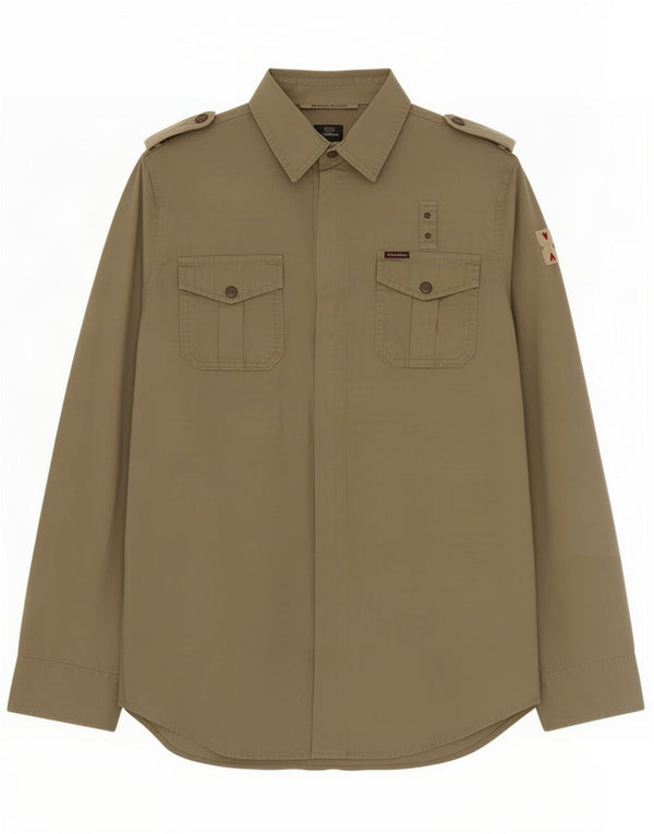 Marlboro Classics Camisa militar para hombre Grande Caqui Algodón