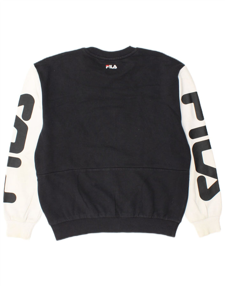 FILA Mens Graphic Sweatshirt Jumper Small Navy Blue Colourblock Cotton