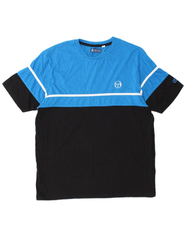 SERGIO TACCHINI Hombre Camiseta Top Grande Azul Colorblock Algodón