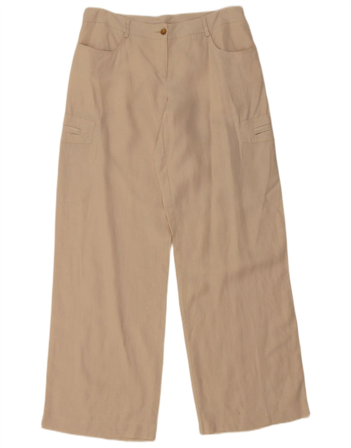 Vintage mujer pantalones cargo rectos IT 46 Grande W32 L32 Lino Beige