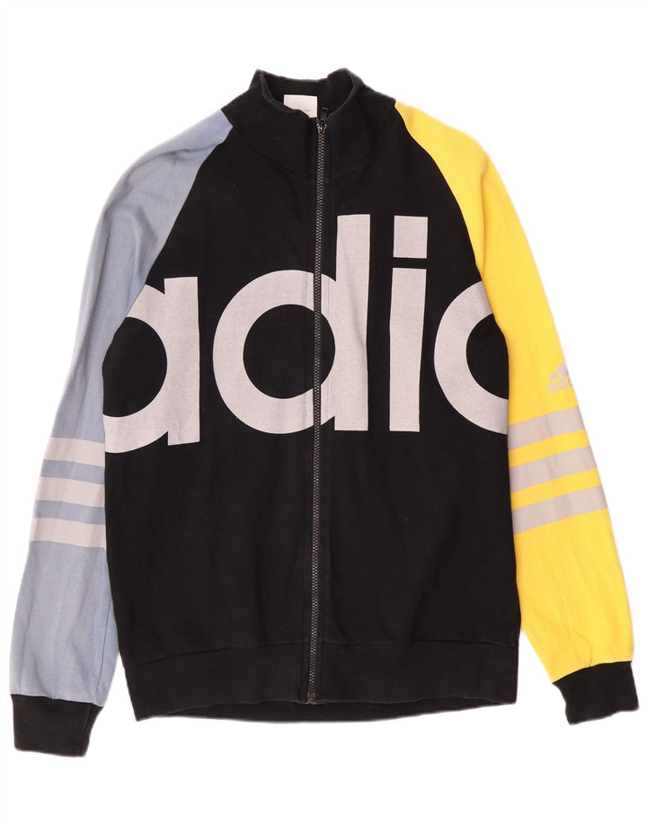 Adidas Hombre Gráfico Chándal Top Chaqueta Pequeña Negro Colorblock Algodón