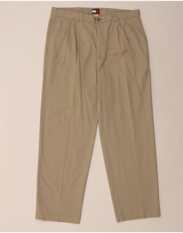 TOMMY HILFIGER Pantalón chino con pinzas para hombre W38 L32 Algodón beige