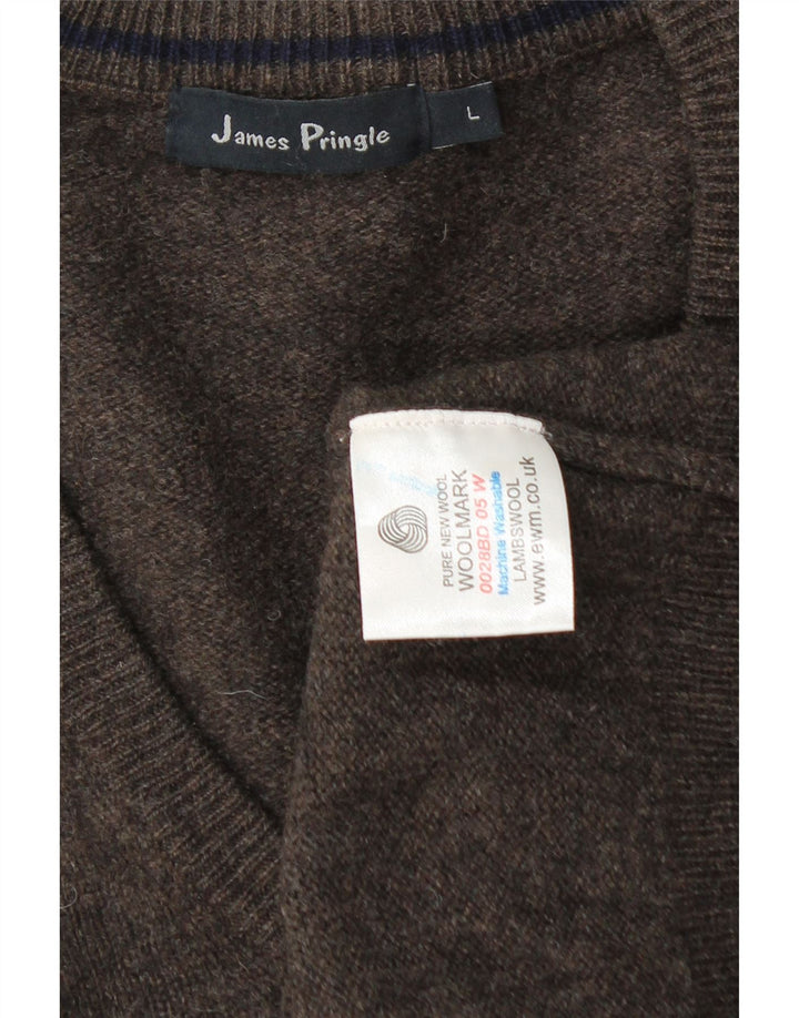 James Pringle - Jersey con cuello en V para hombre, talla grande, lana de cordero marrón