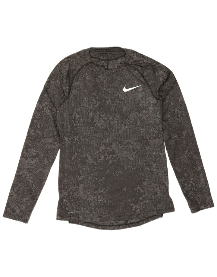 Nike Dri Fit Slim Fit Top manga larga poliéster de camuflaje gris pequeño para hombre