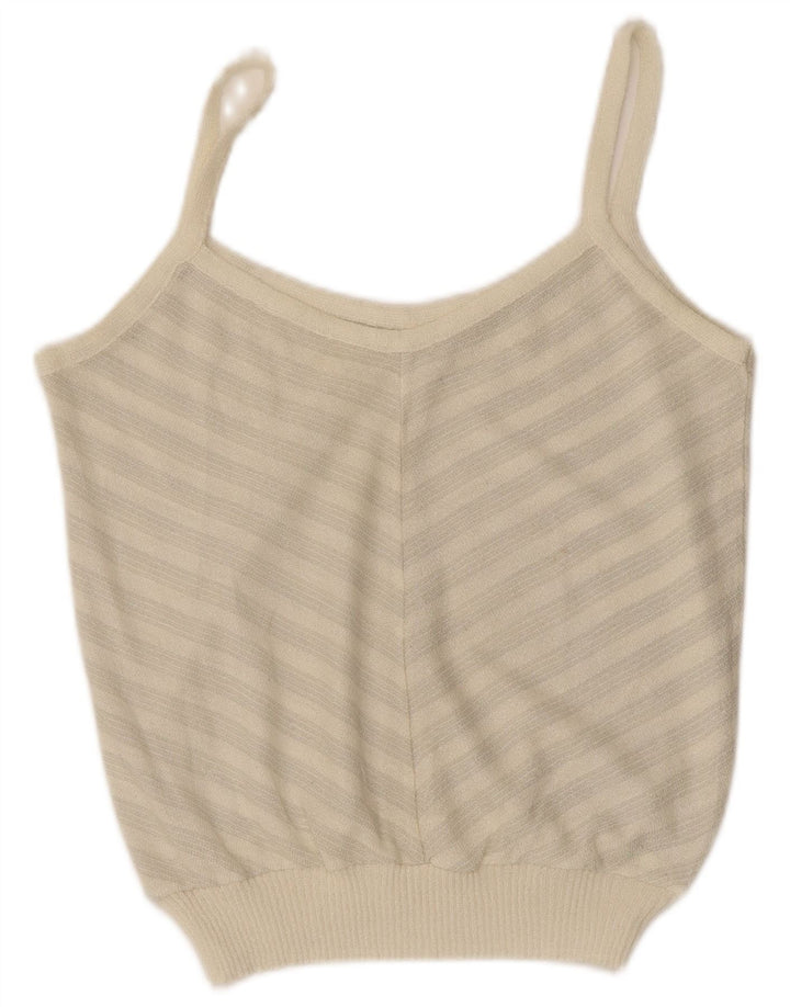 VINTAGE Mujer Cami Top Reino Unido 14 Chevron Blanco Medio