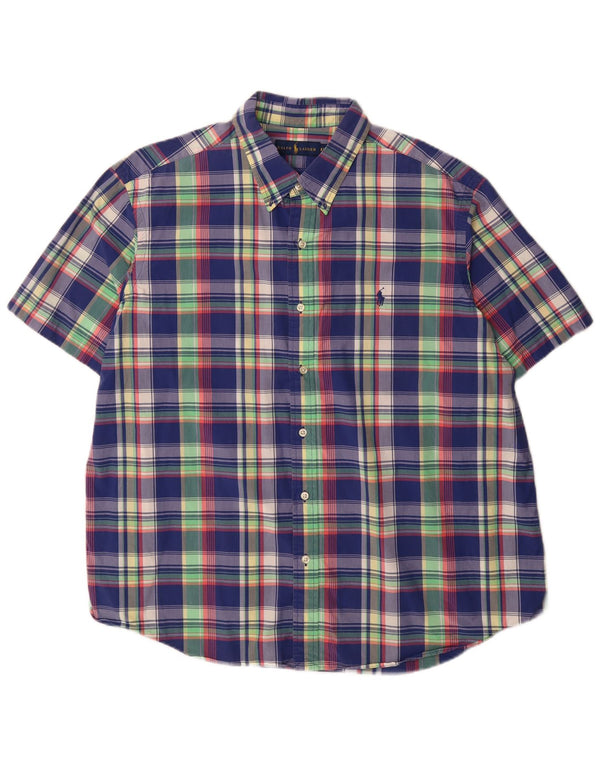 Ralph Lauren Camisa de manga corta para hombre 2XL Algodón a cuadros azul
