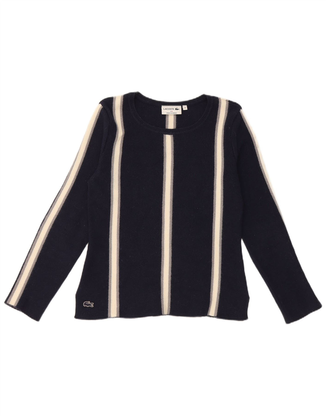 Jersey Lacoste para mujer con cuello barco talla 38 mediano azul marino a rayas