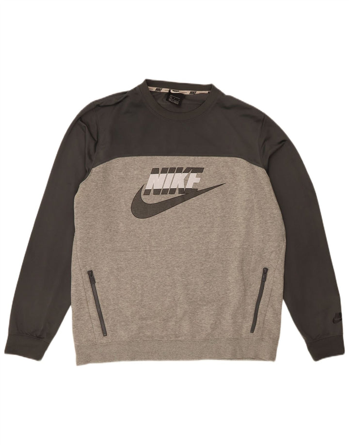 Nike Sudadera con gráfico y diseño tipo jersey de algodón en bloques de color gris grande para hombre