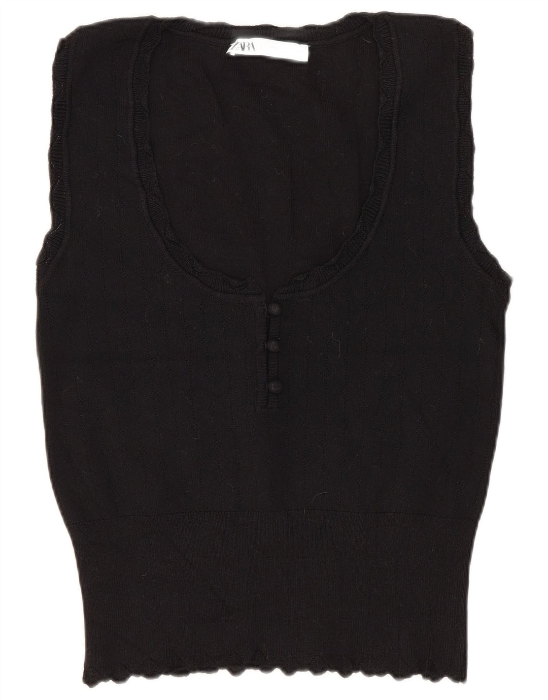 Zara Mujer Crop Vest Tank Top UK 40 Large Viscosa Negra