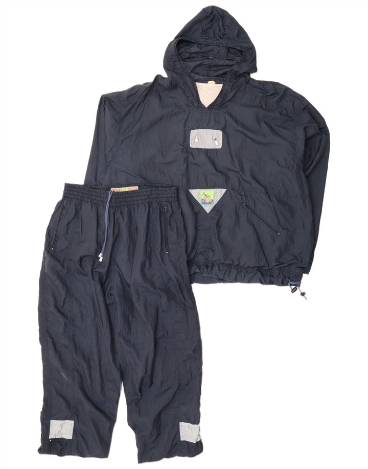 Vintage hombres holgado ajuste con capucha chándal completo medio azul marino