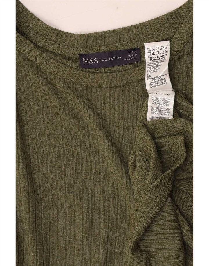 Marks & Spencer Vestido recto de manga larga para mujer UK 44 Grande Poliéster caqui