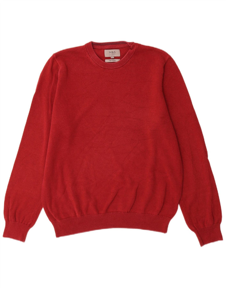 Marks & Spencer - Jersey de cuello redondo para hombre, color rojo medio, algodón