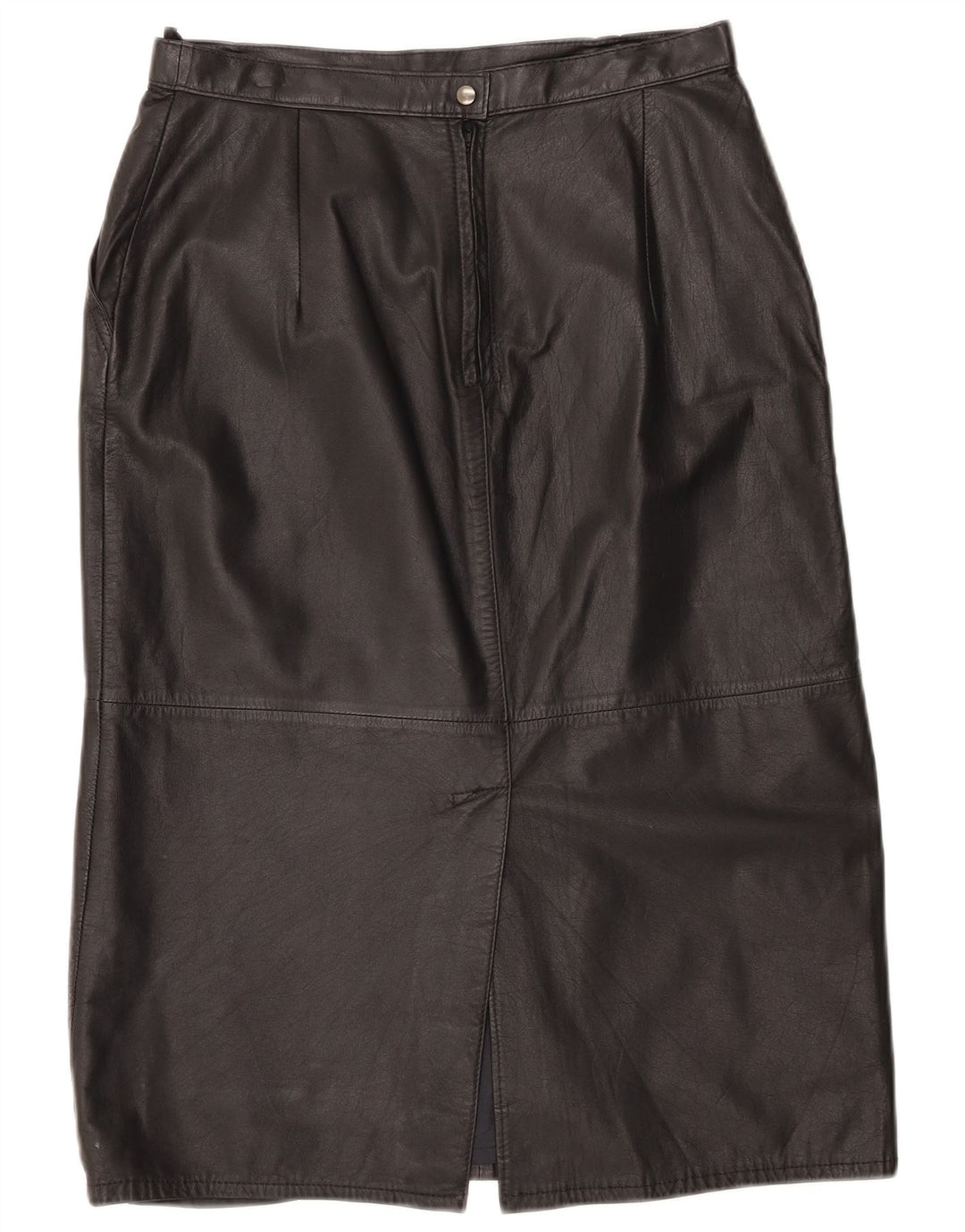 Vintage mujer cintura alta falda de cuero Reino Unido 16 grande W30 negro