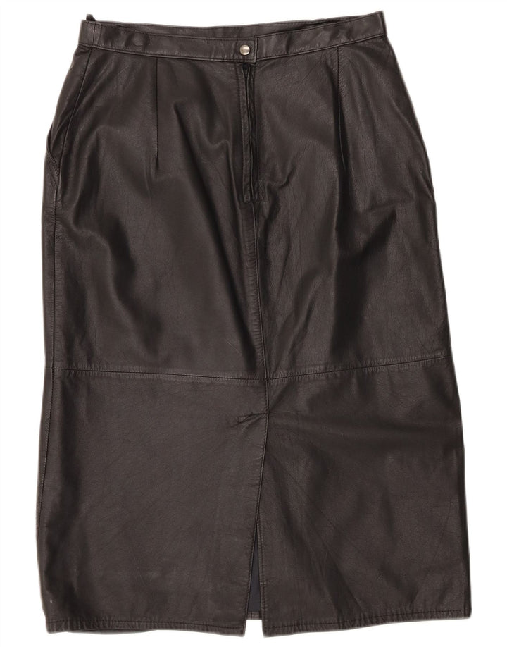 Vintage mujer cintura alta falda de cuero Reino Unido 16 grande W30 negro