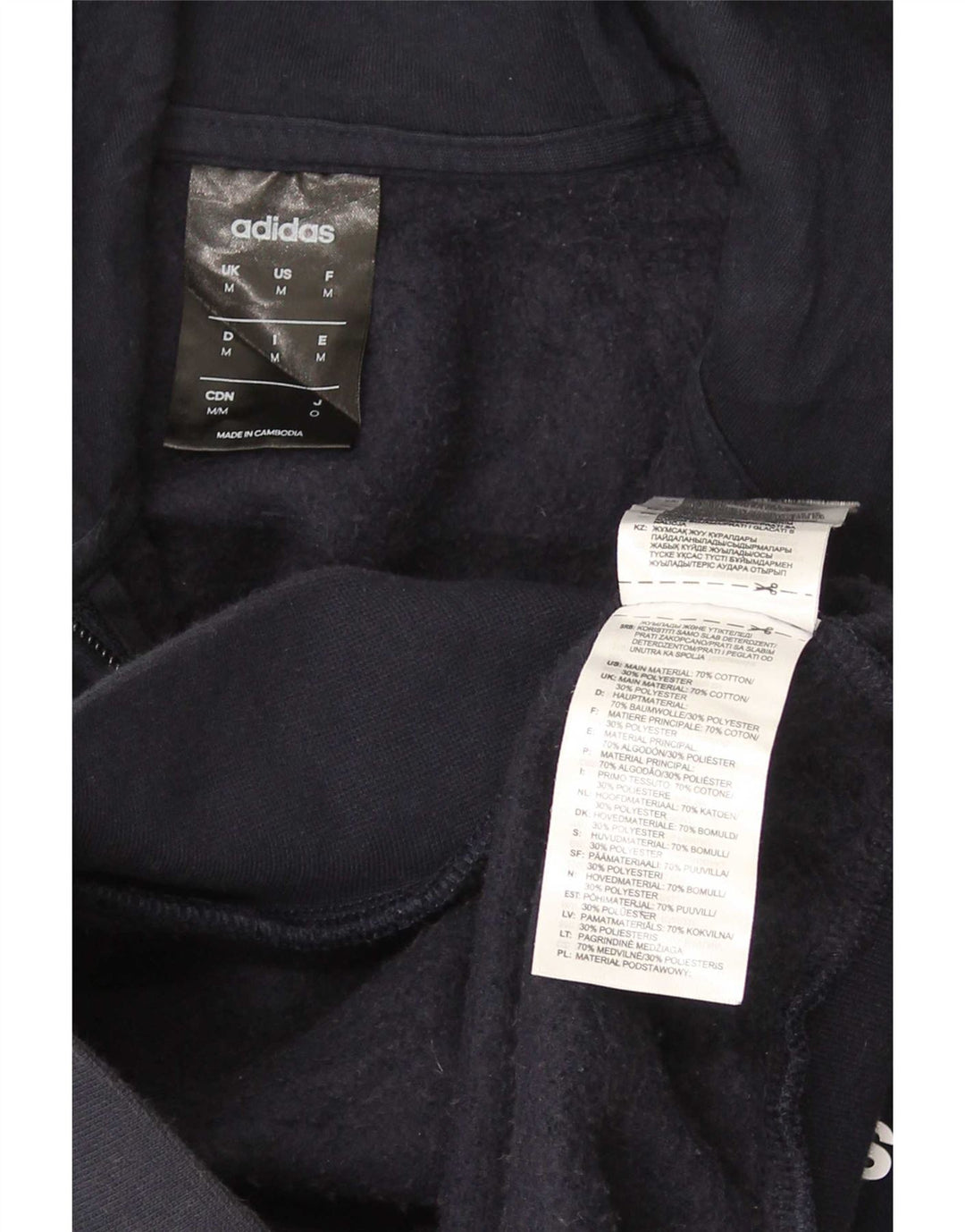 Adidas Hombre Zip Sudadera Con Capucha Suéter Medio Azul Marino Algodón