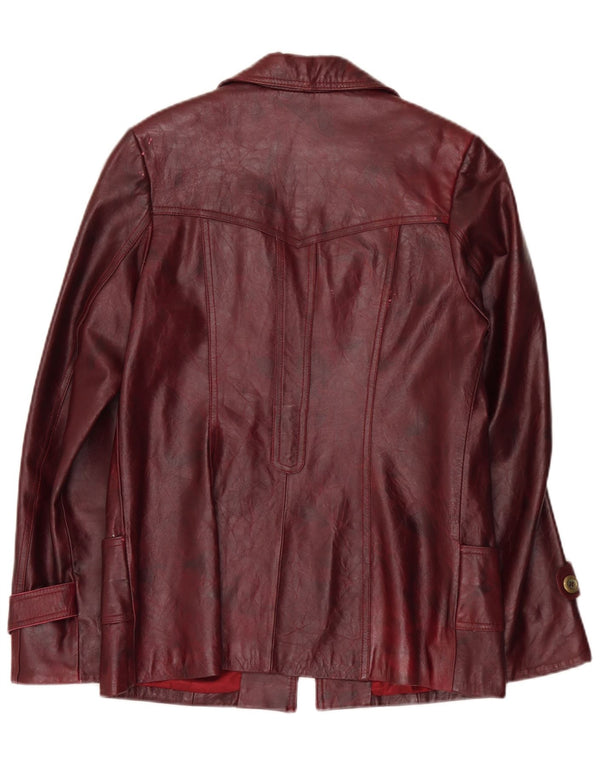 Vintage mujer chaqueta de cuero Reino Unido 26 5XL Borgoña