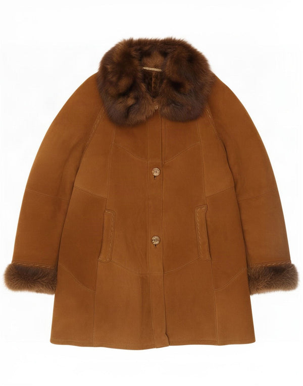 Abrigo de piel de oveja vintage para mujer UK 46 Large Brown