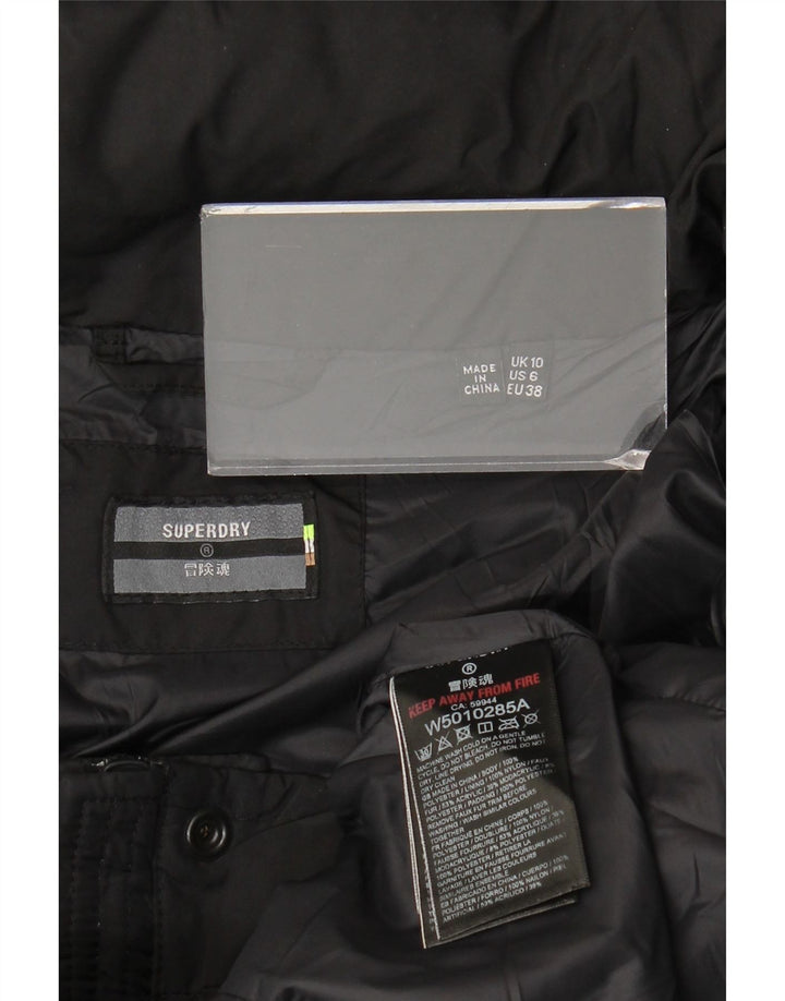 Superdry Abrigo acolchado con capucha para mujer, talla 40, poliéster negro pequeño
