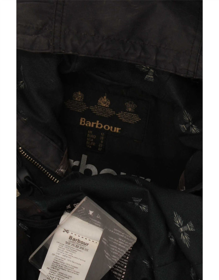 Barbour Chaqueta Parka Encerada Con Capucha Para Mujer UK 12 Medium Azul Marino