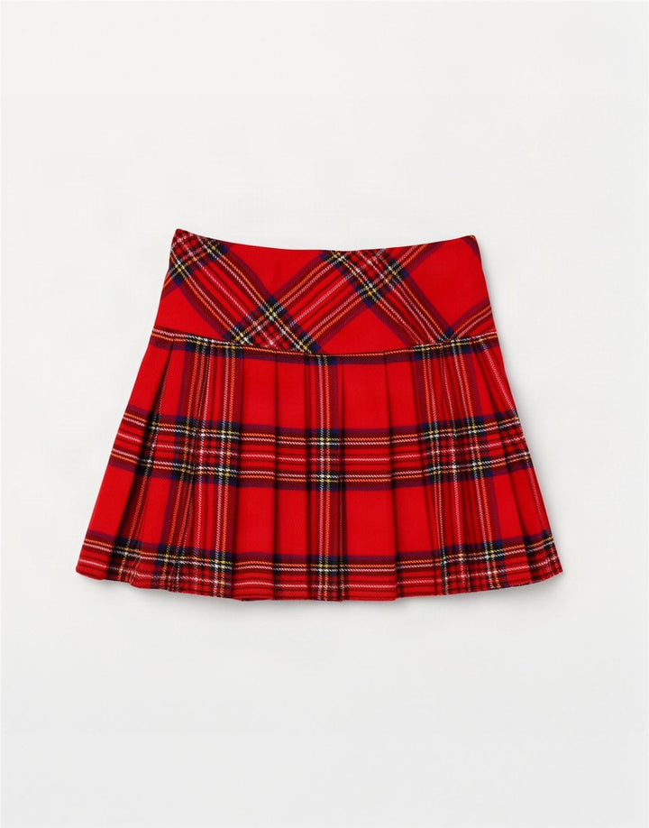 Vintage mujer mini falda envolvente EU 36 pequeño W32 rojo cuadros acrílico